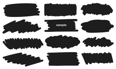 黒い中太の線を塗りつぶした落書きフレームセット/見出し/タイトル