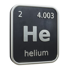 Three-dimensional icon of the chemical element of Helium isolated on transparent background. 3D rendering