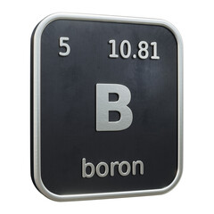Three-dimensional icon of the chemical element of Boron isolated on transparent background. 3D rendering