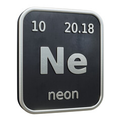 Three-dimensional icon of the chemical element of Neon isolated on transparent background. 3D rendering