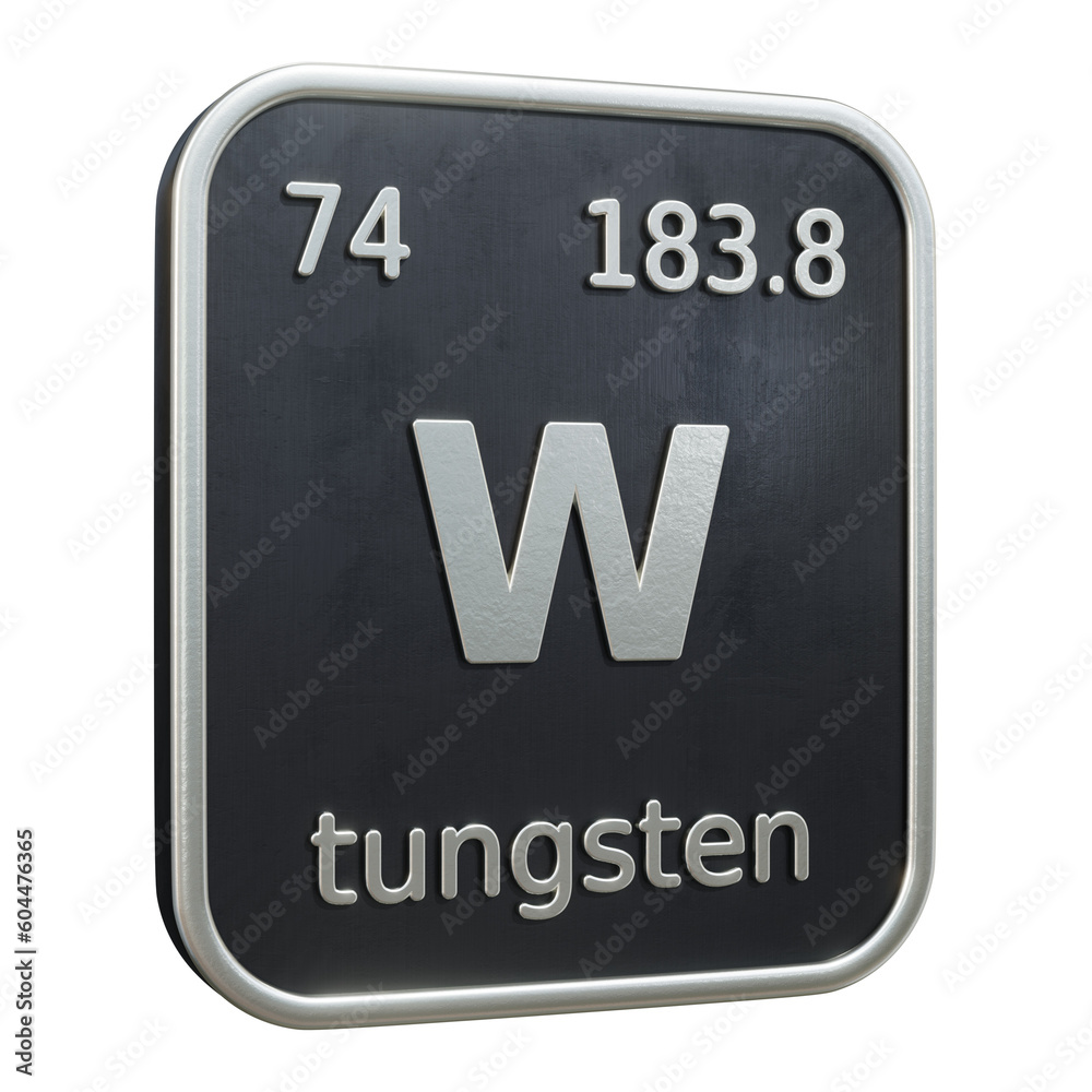 Fototapete three-dimensional icon of the chemical element of tungsten isolated on transparent background. 3d re