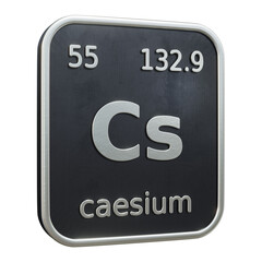 Three-dimensional icon of the chemical element of Caesium isolated on transparent background. 3D rendering