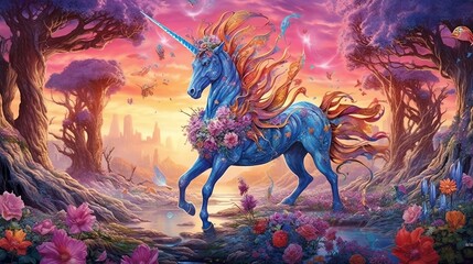 Beautyful unicorn in a forest in UHD