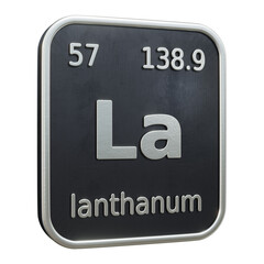 Three-dimensional icon of the chemical element of Lanthanum isolated on transparent background. 3D rendering