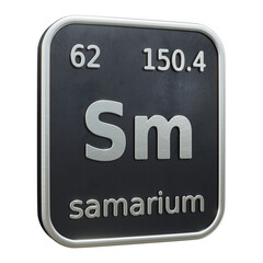 Three-dimensional icon of the chemical element of Samarium isolated on transparent background. 3D rendering