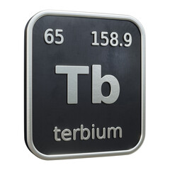 Three-dimensional icon of the chemical element of Terbium isolated on transparent background. 3D rendering