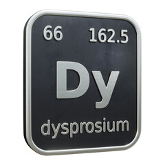 Three-dimensional icon of the chemical element of Dysprosium isolated on transparent background. 3D rendering