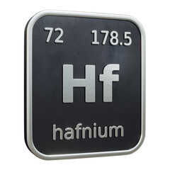 Three-dimensional icon of the chemical element of Hafnium isolated on transparent background. 3D rendering