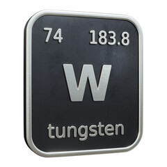 Fototapeta premium Three-dimensional icon of the chemical element of Tungsten isolated on transparent background. 3D rendering