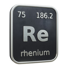 Three-dimensional icon of the chemical element of Rhenium isolated on transparent background. 3D rendering