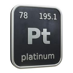 Three-dimensional icon of the chemical element of Platinum isolated on transparent background. 3D rendering