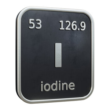 Three-dimensional icon of the chemical element of Iodine isolated on transparent background. 3D rendering
