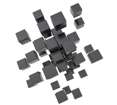 isolated abstract black cubes floating