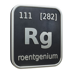 Three-dimensional icon of the chemical element of Roentgenium isolated on transparent background. 3D rendering