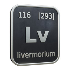 Fototapeta premium Three-dimensional icon of the chemical element of Livermorium isolated on transparent background. 3D rendering