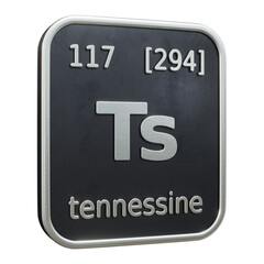 Three-dimensional icon of the chemical element of Tennessine isolated on transparent background. 3D rendering