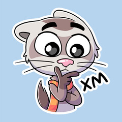 Cute cat sticker holding chin, with thinking face wearing scarf