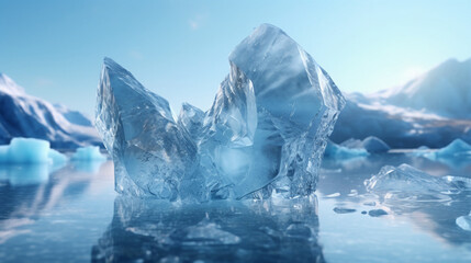 Ice chips with an iceberg background. AI generative