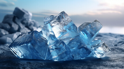 Obraz premium Ice chips with an iceberg background. AI generative