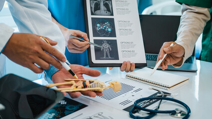 Meeting team of doctor and medical staff at hospital, Consultation about the treatment of heart disease, pneumonia, gastrointestinal and stomach diseases. and osteoporosis