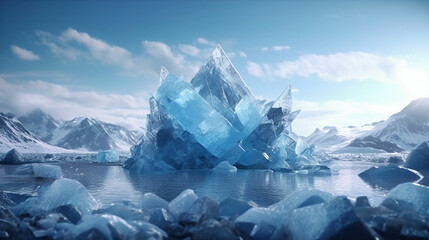 Ice chips with an iceberg background. AI generative