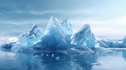 Fototapeta na wymiar Ice chips with an iceberg background. AI generative