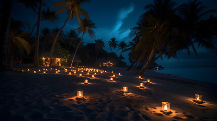 夜の熱帯島ビーチの魅惑の芸術 No.012 | Enchanting Artistry of a Tropical Island Beach at Night Generative AI