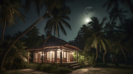 夜の熱帯島ビーチの魅惑の芸術 No.008 | Enchanting Artistry of a Tropical Island Beach at Night Generative AI