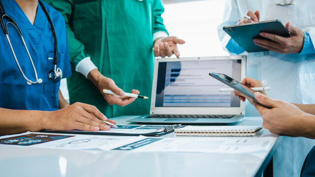 Meeting team of doctor and medical staff at hospital, Consultation about the treatment of heart disease, pneumonia, gastrointestinal and stomach diseases. and osteoporosis