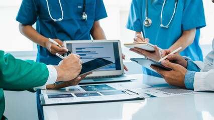 Meeting team of doctor and medical staff at hospital, Consultation about the treatment of heart...