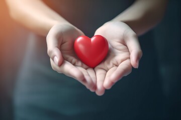 Obraz na płótnie Canvas woman donor red hand valentine care health love cardiogram hold white. Generative AI.