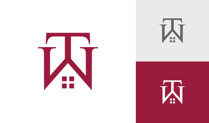 Letter TW initial monogram with house roof logo design
