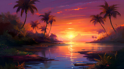 Obraz premium 海上の幻想的な夕焼け No.013 | Mesmerizing Sunset over the Ocean Generative AI