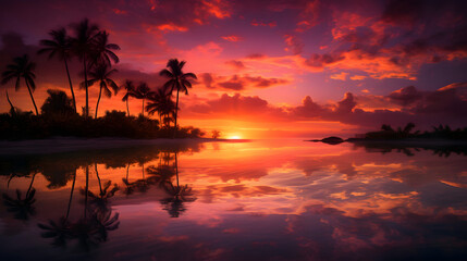 Fototapeta na wymiar 海上の幻想的な夕焼け No.012 | Mesmerizing Sunset over the Ocean Generative AI