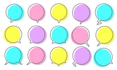 ポップな色合いの丸い吹き出しのセット/フレーム/セリフ/会話/イラスト/ベクター