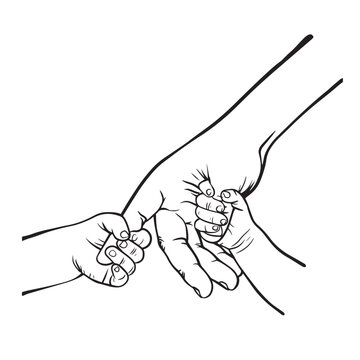 2 Hands, Dad Raised Fist Bump Dad And Baby Hands Holding Vector Line Art - Father's Day For T-shirt