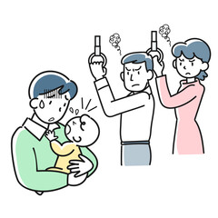 電車で赤ちゃんが泣きやまず他の乗客に睨まれる父親