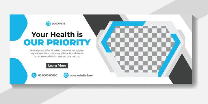 Medical healthcare facebook timeline cover photo template with gradient color design and web banner template