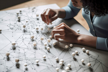 Woman mapping out parts and connections related to trauma healing. Generative AI.