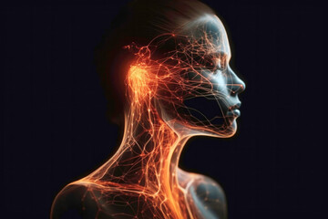 Woman's brain and nervous system pathways and nerves Polyvagal. Generative AI.