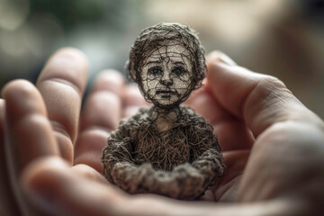 Man holding his inner child trauma healing and IFS therapy concept. Generative AI.