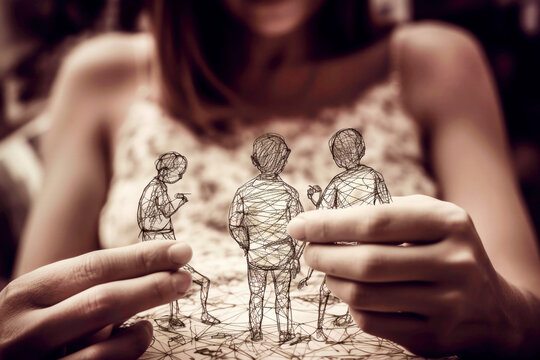 Woman with parts of herself related to trauma healing and IFS therapy. Generative AI.