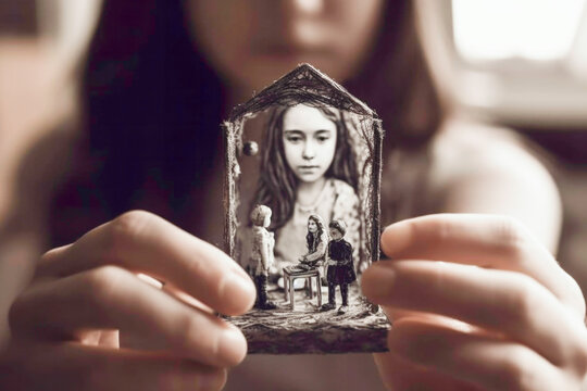 Woman holding an inner child watching trauma healing and IFS therapy concept. Generative AI.