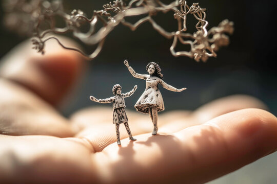 Woman holding her inner child part of herself related to trauma healing. Generative AI.