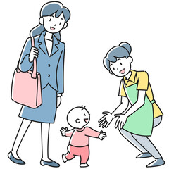 笑顔の赤ちゃんと若い母親と女性保育士