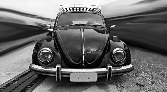 PHUKET, Thailand - DECEMBER 30, 2017: Classic vintage car Volkswagen Beetle at the city street.