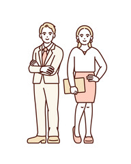 頼り甲斐のあるビジネスパーソン。働く男女のイラスト素材。
