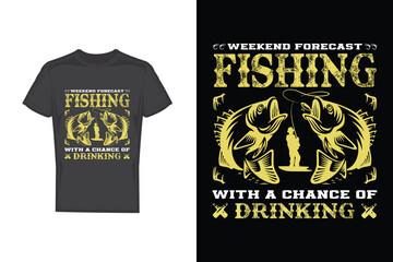 Weekend forecast fishing t-shirt vector design template. Good for fishing poster, label, emblem. With fish, fishing pole vector.