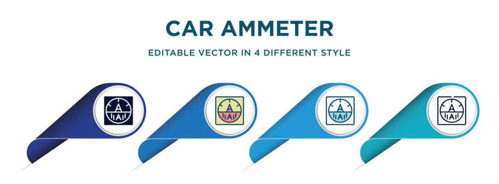 car ammeter icon in 4 different styles such as filled, color, glyph, colorful, lineal color. set of vector for web, mobile, ui