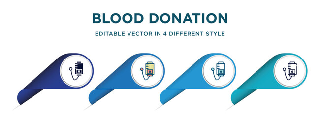 blood donation icon in 4 different styles such as filled, color, glyph, colorful, lineal color. set of vector for web, mobile, ui